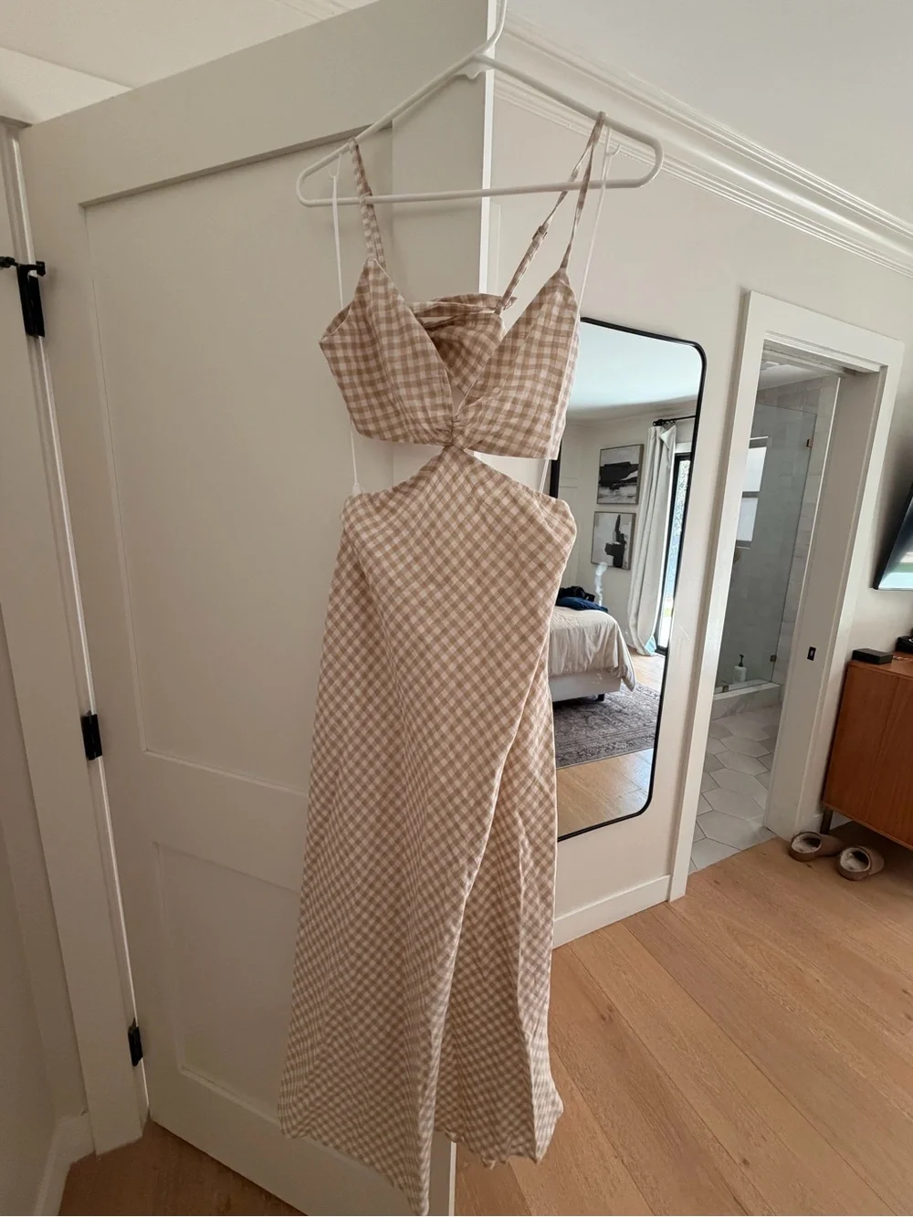 Abercrombie and fitch- size small Beige Cutout Maxi Dress with Twist Bodice